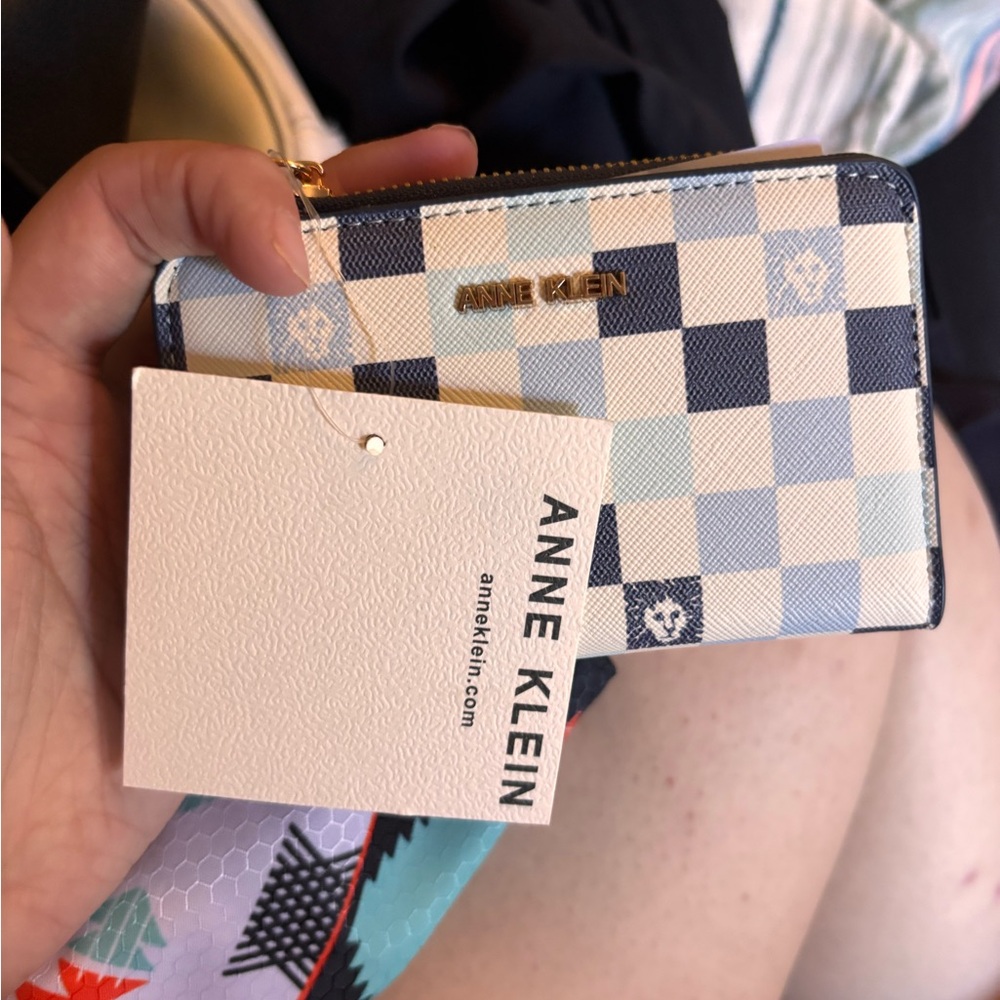 Anne Klein Blue and White Checkered Wallet